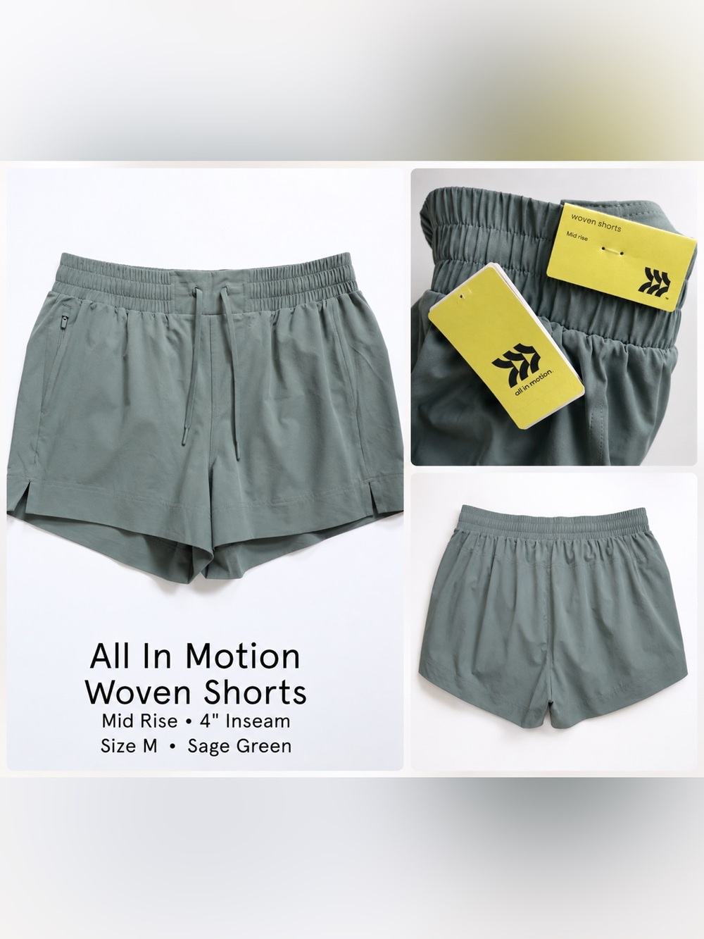 All in Motion Women’s Woven Shorts – Size Medium – Sage Green – NWT